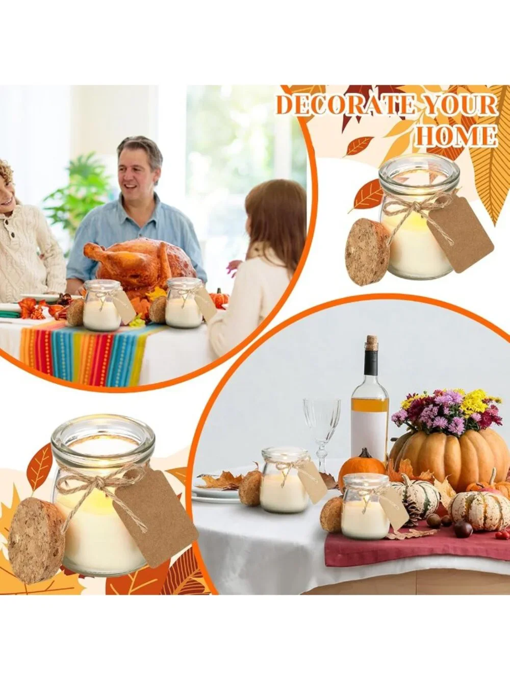24 Pcs Fall Jar Candles - Natural Wax Holiday Gifts, Pumpkin & Apple Scents, DIY